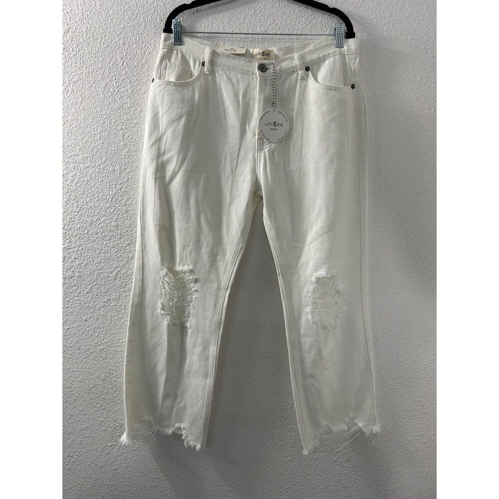 Umgee USA Womens Jeans Distressed Cropped Button Fly White Size 5 New